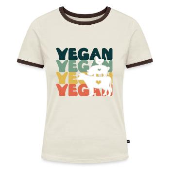 Vegan Veganer Veganerin Hippie - Frauen Kontrast-T-Shirt - Off-White/Dunkelbraun - Vorne - AI Model Female 172 dark (172cm)