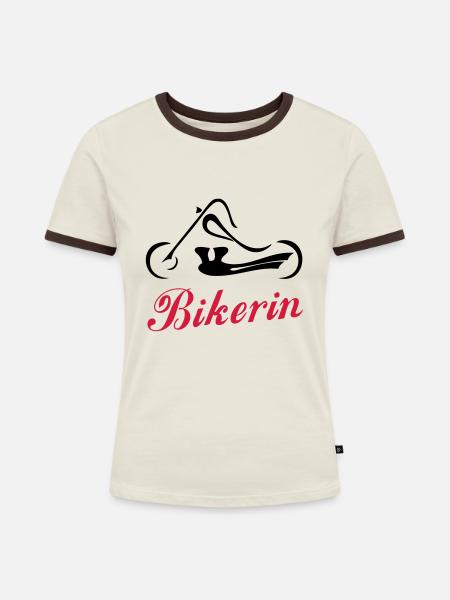 Bikerin - Frauen Kontrast-T-Shirt - Off-White/Dunkelbraun
