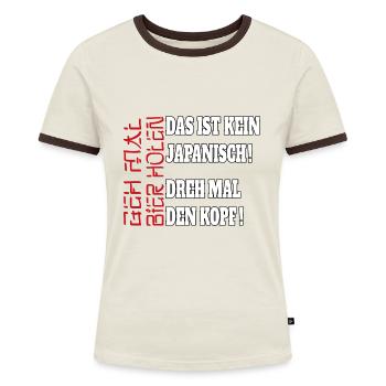 Biertrinker Geh mal Bier holen Japanisch - Frauen Kontrast-T-Shirt - Off-White/Dunkelbraun - Vorne - AI Model Female 172 dark (172cm)