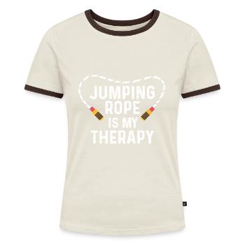 Meine Therapie Fitnessstudio Geschenk - Frauen Kontrast-T-Shirt - Off-White/Dunkelbraun - Vorne - AI Model Female 172 dark (172cm)