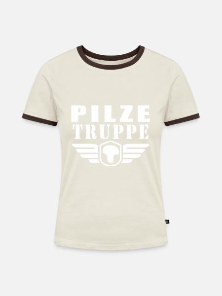 Pilze Truppe - Frauen Kontrast-T-Shirt - Off-White/Dunkelbraun