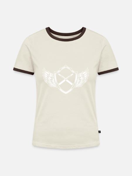 E-Zigarette Wappen - Frauen Kontrast-T-Shirt - Off-White/Dunkelbraun