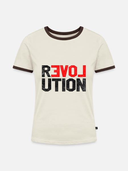 Revolution - Frauen Kontrast-T-Shirt - Off-White/Dunkelbraun