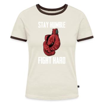 Boxen Boxkampf Boxer - Frauen Kontrast-T-Shirt - Off-White/Dunkelbraun - Vorne - AI Model Female 172 dark (172cm)