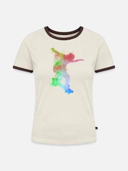 Skateboard Skateboarder Halfpipe Skater - Frauen Kontrast-T-Shirt - Off-White/Dunkelbraun
