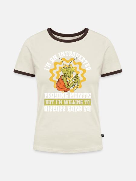 Kung Fu - Frauen Kontrast-T-Shirt - Off-White/Dunkelbraun