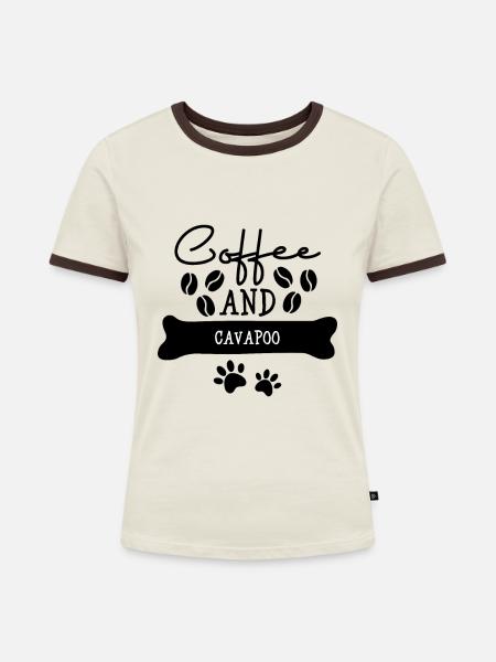 Coffee and cavapoo - Frauen Kontrast-T-Shirt - Off-White/Dunkelbraun
