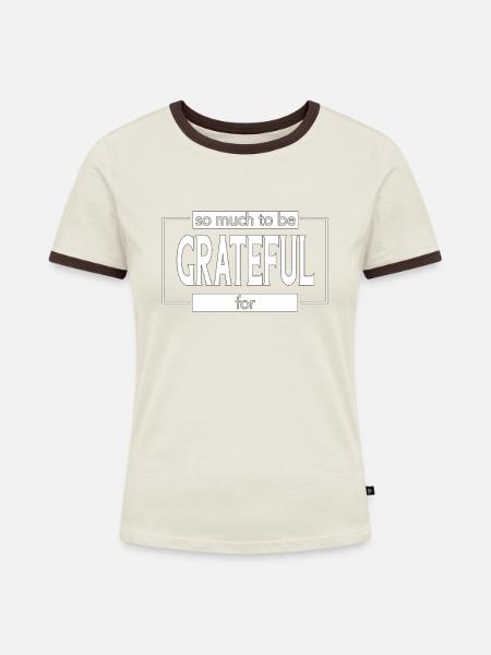 Christian Design Dankbar - Frauen Kontrast-T-Shirt - Off-White/Dunkelbraun