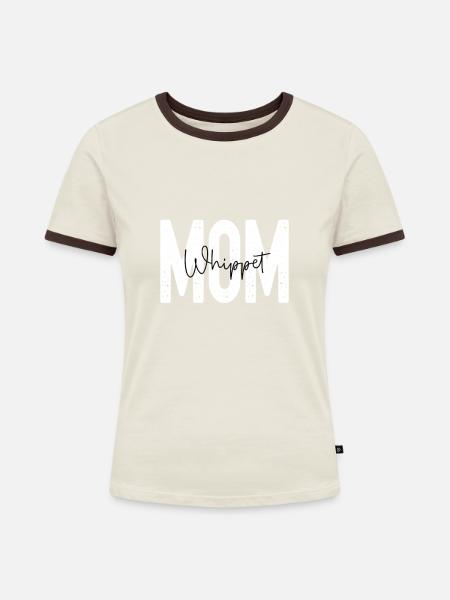 Whippet mom - Frauen Kontrast-T-Shirt - Off-White/Dunkelbraun