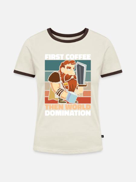 Wikinger Kaffee Schwert - Frauen Kontrast-T-Shirt - Off-White/Dunkelbraun