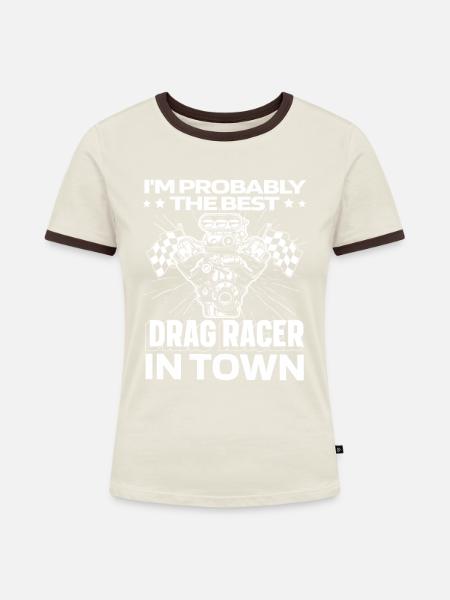 Dragster Drag Race Lustig - Frauen Kontrast-T-Shirt - Off-White/Dunkelbraun