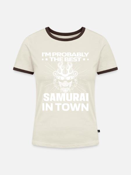 Samurai - Frauen Kontrast-T-Shirt - Off-White/Dunkelbraun