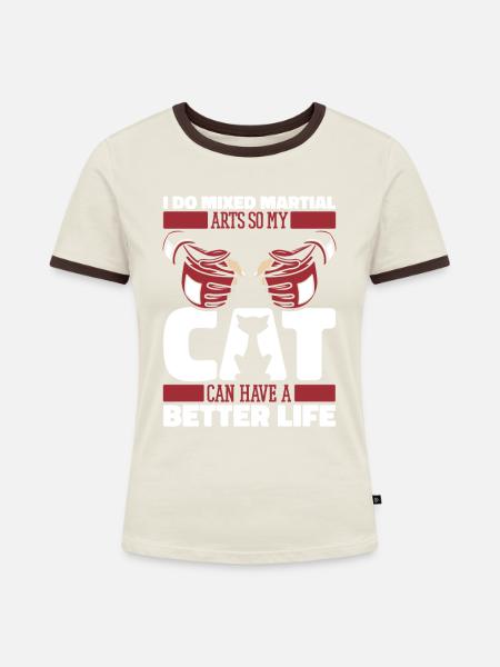 Mixed Martial Arts Katze - Frauen Kontrast-T-Shirt - Off-White/Dunkelbraun
