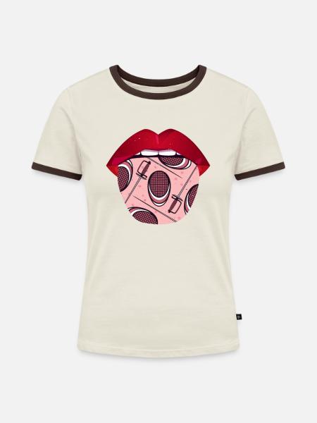 Fechten Fechter Zunge - Frauen Kontrast-T-Shirt - Off-White/Dunkelbraun