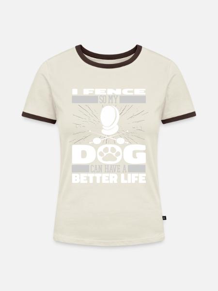 Fechten Fechter Hund - Frauen Kontrast-T-Shirt - Off-White/Dunkelbraun