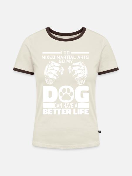 Mixed Martial Arts Hund - Frauen Kontrast-T-Shirt - Off-White/Dunkelbraun