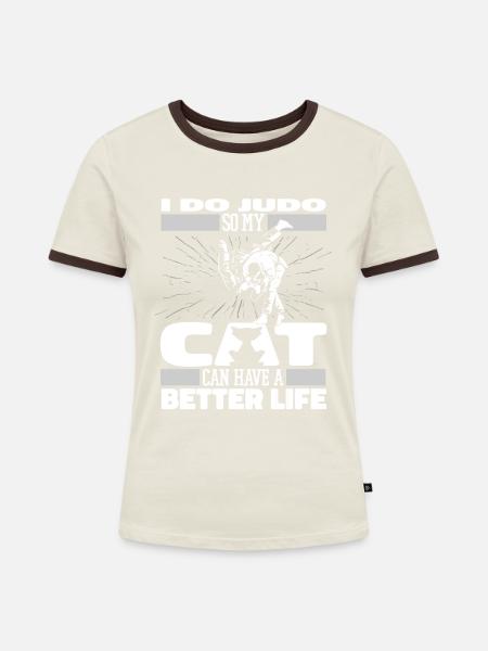 Judoka Katze - Frauen Kontrast-T-Shirt - Off-White/Dunkelbraun