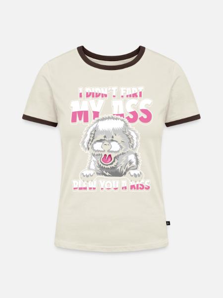 Bichon Frize - Frauen Kontrast-T-Shirt - Off-White/Dunkelbraun