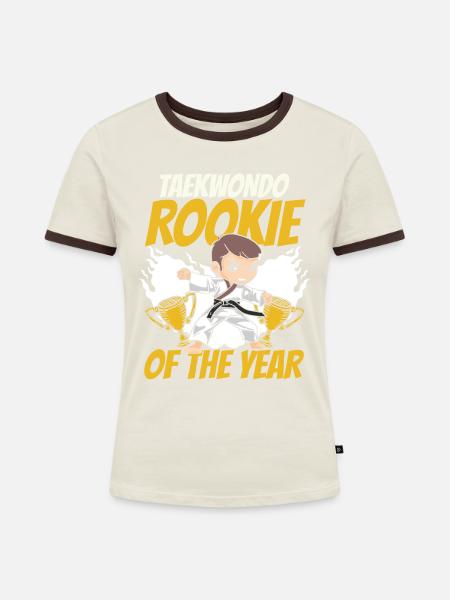 Taekwondo Anfänger - Frauen Kontrast-T-Shirt - Off-White/Dunkelbraun