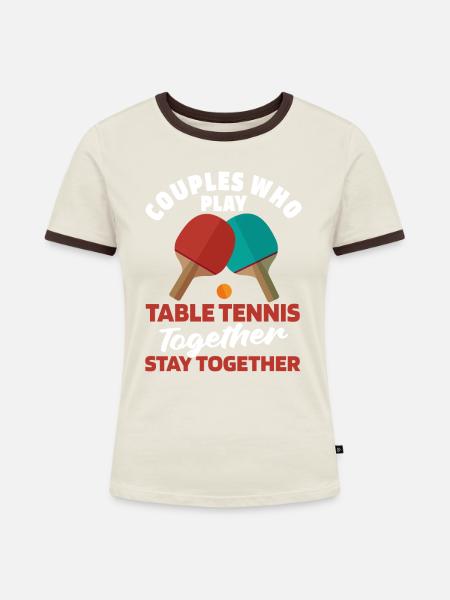 Tischtennis Pingpong Paar - Frauen Kontrast-T-Shirt - Off-White/Dunkelbraun