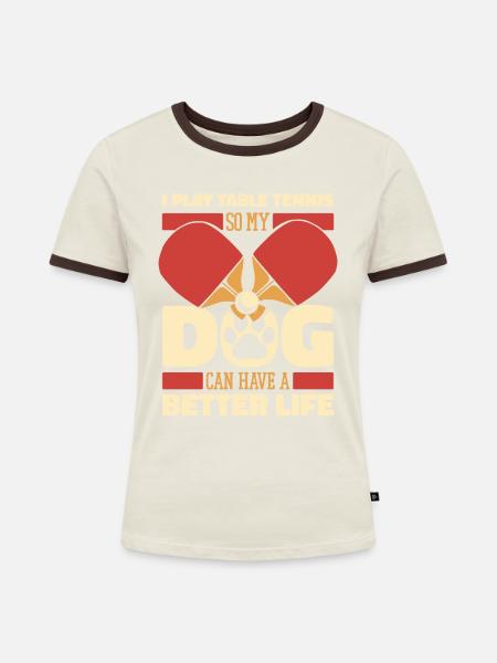Tischtennis Pingpong Hund - Frauen Kontrast-T-Shirt - Off-White/Dunkelbraun