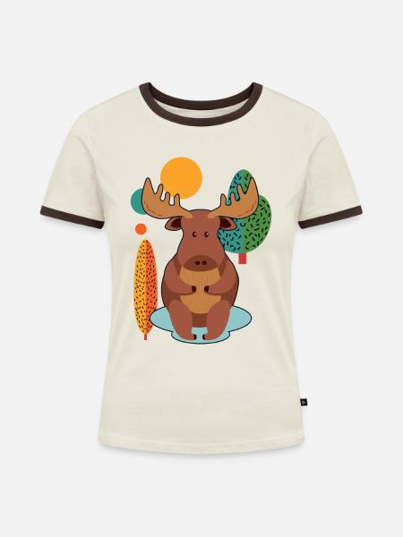Elch Niedlich - Frauen Kontrast-T-Shirt - Off-White/Dunkelbraun