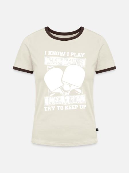 Tischtennis Pingpong - Frauen Kontrast-T-Shirt - Off-White/Dunkelbraun