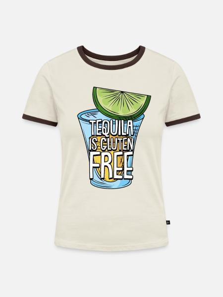 Glutenfrei Tequila - Frauen Kontrast-T-Shirt - Off-White/Dunkelbraun