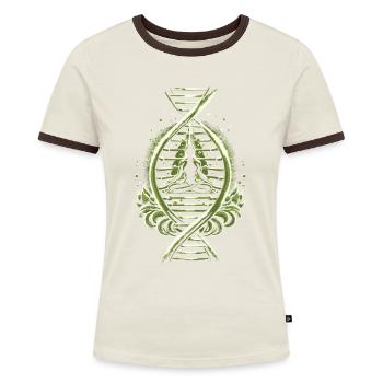 Yoga Its In My Dna - Frauen Kontrast-T-Shirt - Off-White/Dunkelbraun - Vorne - AI Model Female 172 dark (172cm)