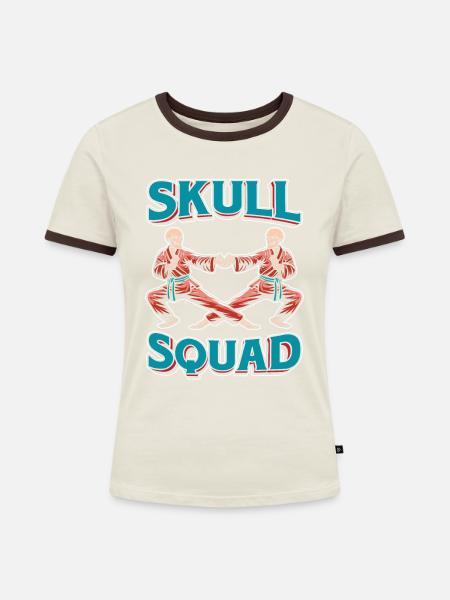 Kung Fu - Frauen Kontrast-T-Shirt - Off-White/Dunkelbraun