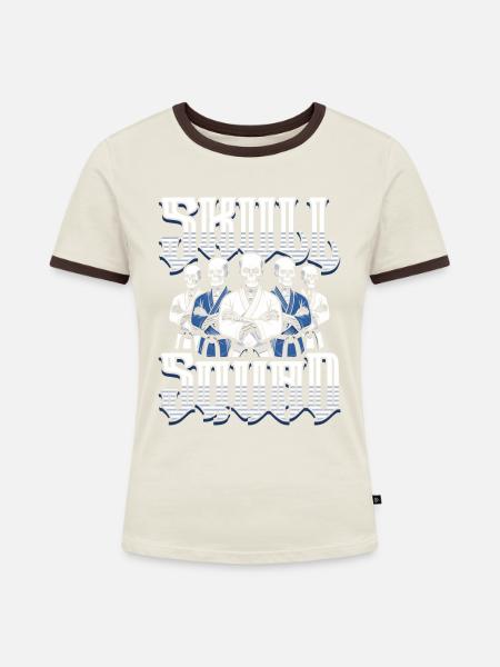 Judoka - Frauen Kontrast-T-Shirt - Off-White/Dunkelbraun