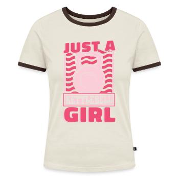 Kettlebell Just A Kettlebell Girl - Frauen Kontrast-T-Shirt - Off-White/Dunkelbraun - Vorne - AI Model Female 172 dark (172cm)