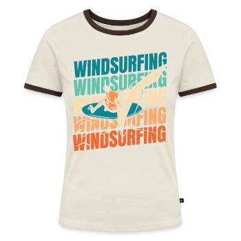 Windsurfen Windsurfer - Frauen Kontrast-T-Shirt - Off-White/Dunkelbraun - Vorne - AI Model Female 172 dark (172cm)