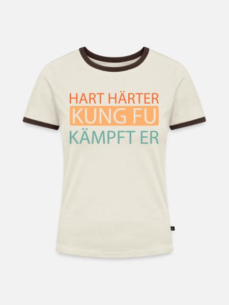 Kung Fu - Frauen Kontrast-T-Shirt - Off-White/Dunkelbraun