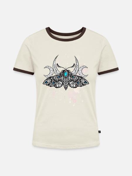 Mandala-Motte - Frauen Kontrast-T-Shirt - Off-White/Dunkelbraun
