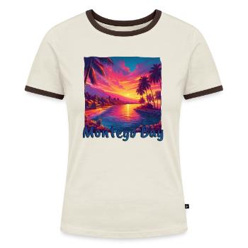 Montego Bay Jamaika Sunset in Violett - Frauen Kontrast-T-Shirt - Off-White/Dunkelbraun - Vorne - AI Model Female 172 dark (172cm)