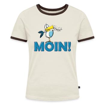 lustige Moin Möwe mit Gräte - Frauen Kontrast-T-Shirt - Off-White/Dunkelbraun - Vorne - AI Model Female 172 dark (172cm)