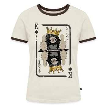 Apes of Spades Gorilla König Karte Affe Geschenk - Frauen Kontrast-T-Shirt - Off-White/Dunkelbraun - Vorne - AI Model Female 172 dark (172cm)