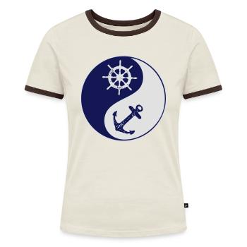 Sailors Ying Yang 2C - Frauen Kontrast-T-Shirt - Off-White/Dunkelbraun - Vorne - AI Model Female 172 dark (172cm)