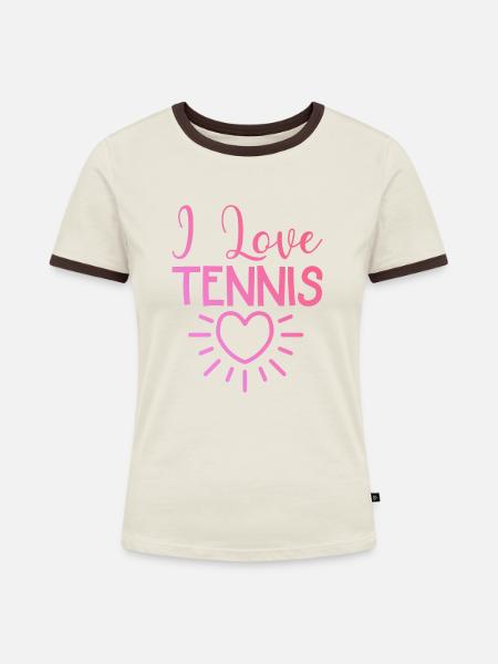 Ich liebe Tennis - Frauen Kontrast-T-Shirt - Off-White/Dunkelbraun