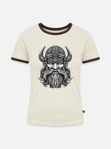 Wikinger Krieger Valhalla Kopf - Frauen Kontrast-T-Shirt - Off-White/Dunkelbraun