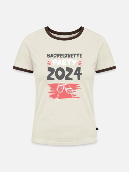 Bachelorette Party 2024 Drinking - Frauen Kontrast-T-Shirt - Off-White/Dunkelbraun