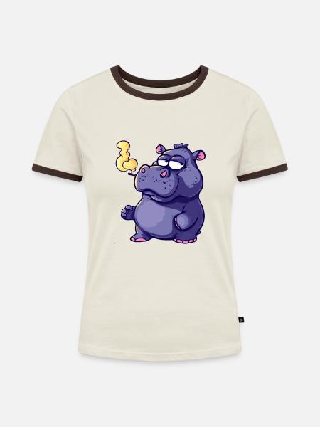 Nilpferd Raucher Smoke Joint - Frauen Kontrast-T-Shirt - Off-White/Dunkelbraun