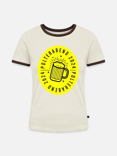 Polterabend 2024 - Frauen Kontrast-T-Shirt - Off-White/Dunkelbraun