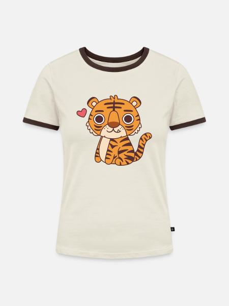 Süßes kleines Tigerjunges - Frauen Kontrast-T-Shirt - Off-White/Dunkelbraun