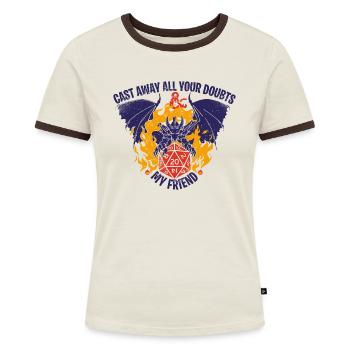 Dungeons And Dragons Höllenfeuer Drache D20 Würfel - Frauen Kontrast-T-Shirt - Off-White/Dunkelbraun - Vorne - AI Model Female 172 dark (172cm)