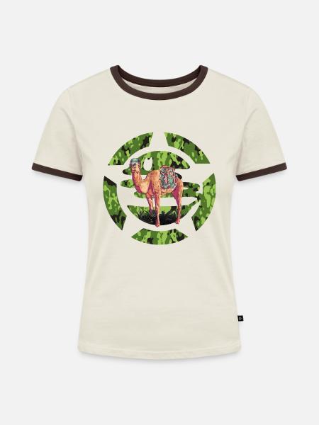 Camo Camel - Frauen Kontrast-T-Shirt - Off-White/Dunkelbraun