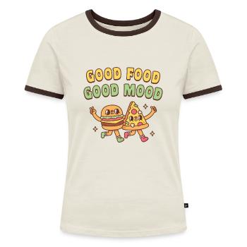 Süßer Burger Und Pizza Gutes Essen Gute Laune Zitat - Frauen Kontrast-T-Shirt - Off-White/Dunkelbraun - Vorne - AI Model Female 172 dark (172cm)
