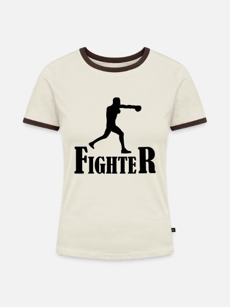 fighter boxer - Frauen Kontrast-T-Shirt - Off-White/Dunkelbraun