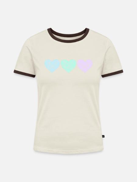 Pastell Herzen - Frauen Kontrast-T-Shirt - Off-White/Dunkelbraun